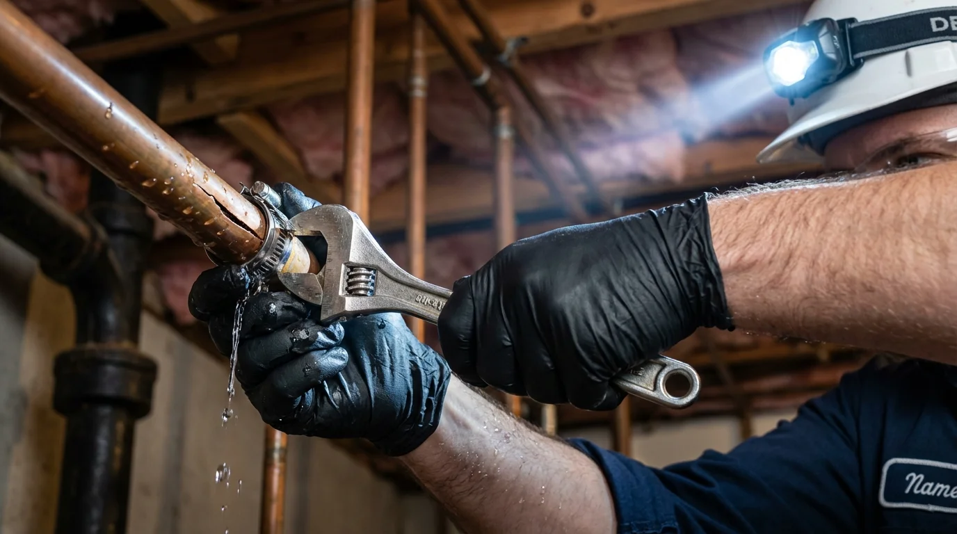 Emergency pipe clamp repair being performed by a Johns Plumbing LLC plumber in Beacon