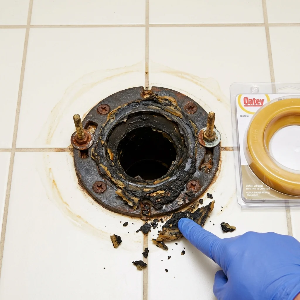 Failed wax ring showing water seepage at the base of a toilet in a Beacon, NY home